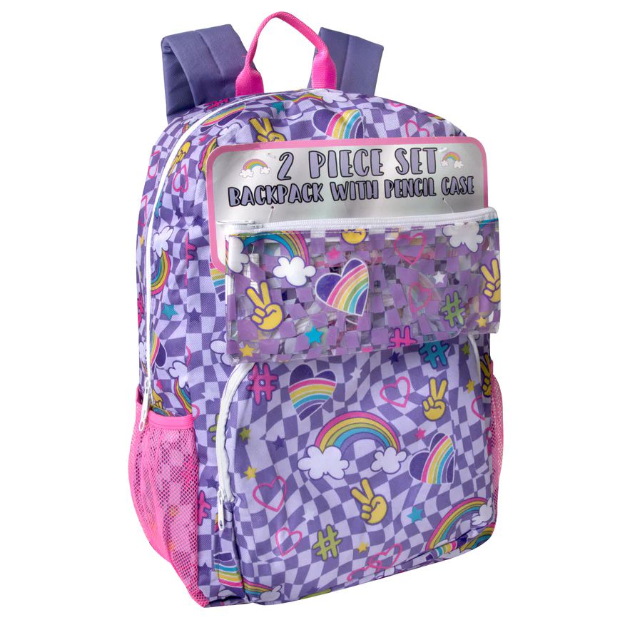 24 Pieces of 17 Inch Rainbow Printed Backpack With Pencil Case