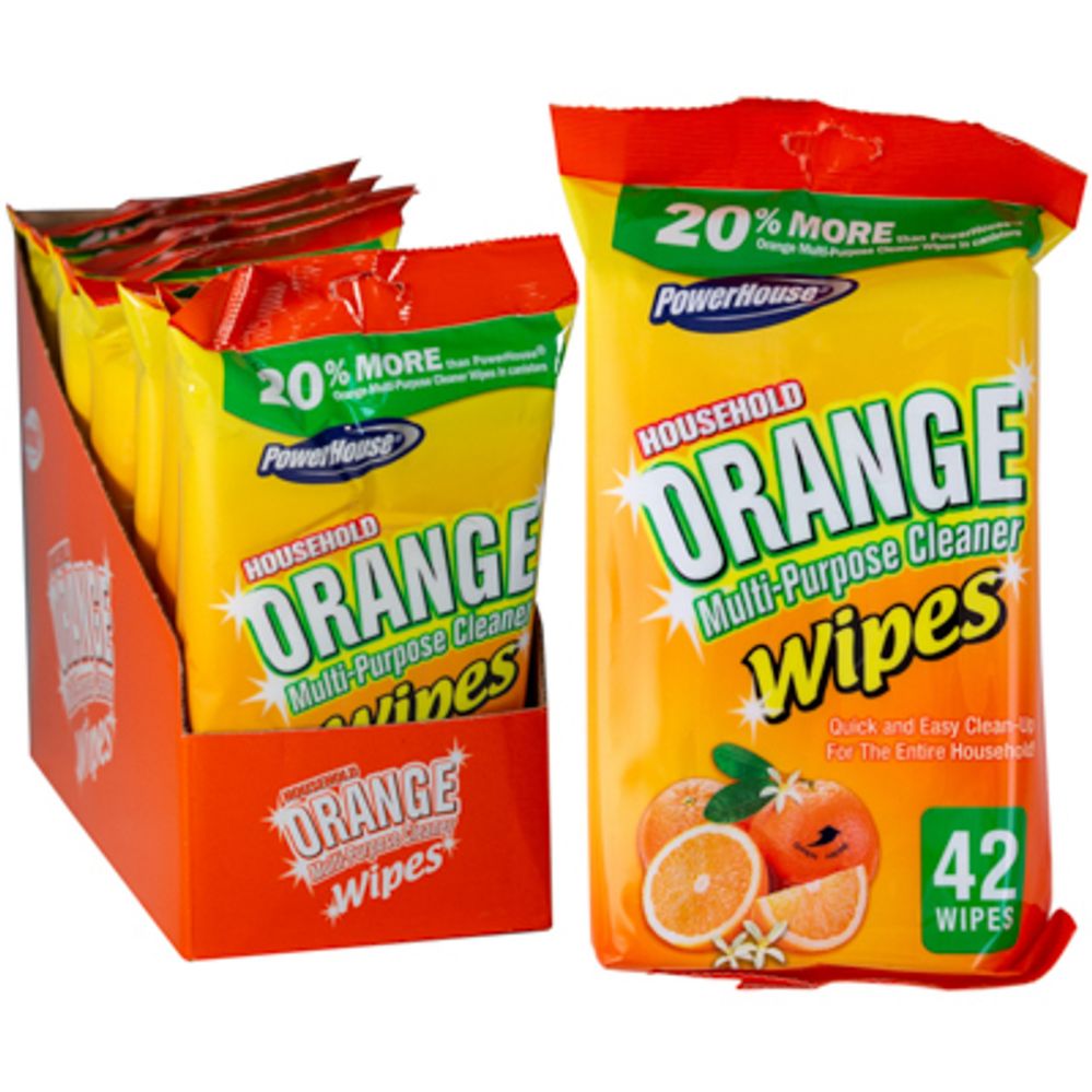 16 pieces Wipes 42ct MultiI-Purpose Cleaner Orange Wipes 2-8pc Pdq Powerhouse - Personal Care Items
