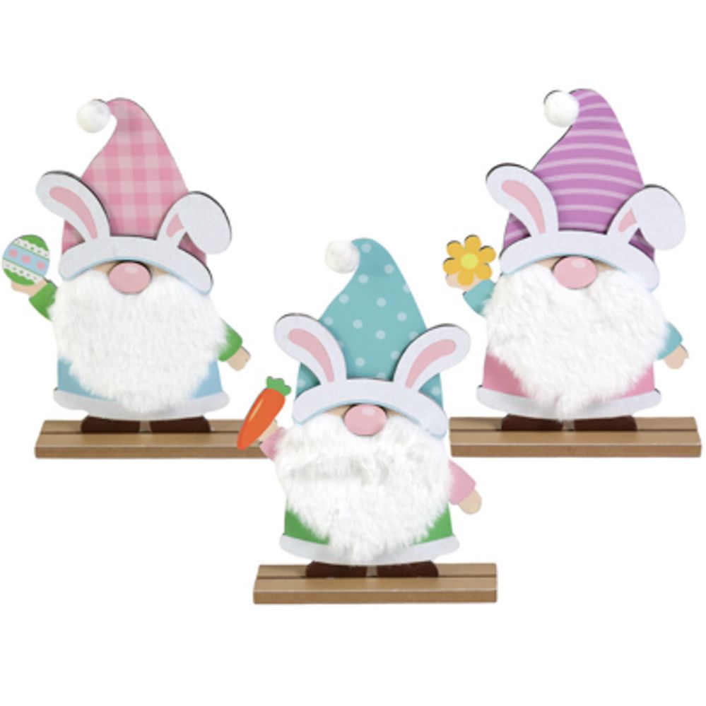 24 pieces of Easter Gnome Mdf Table Decor W/fur Beard 8.9in 3ast Easter Upc/mdf Label