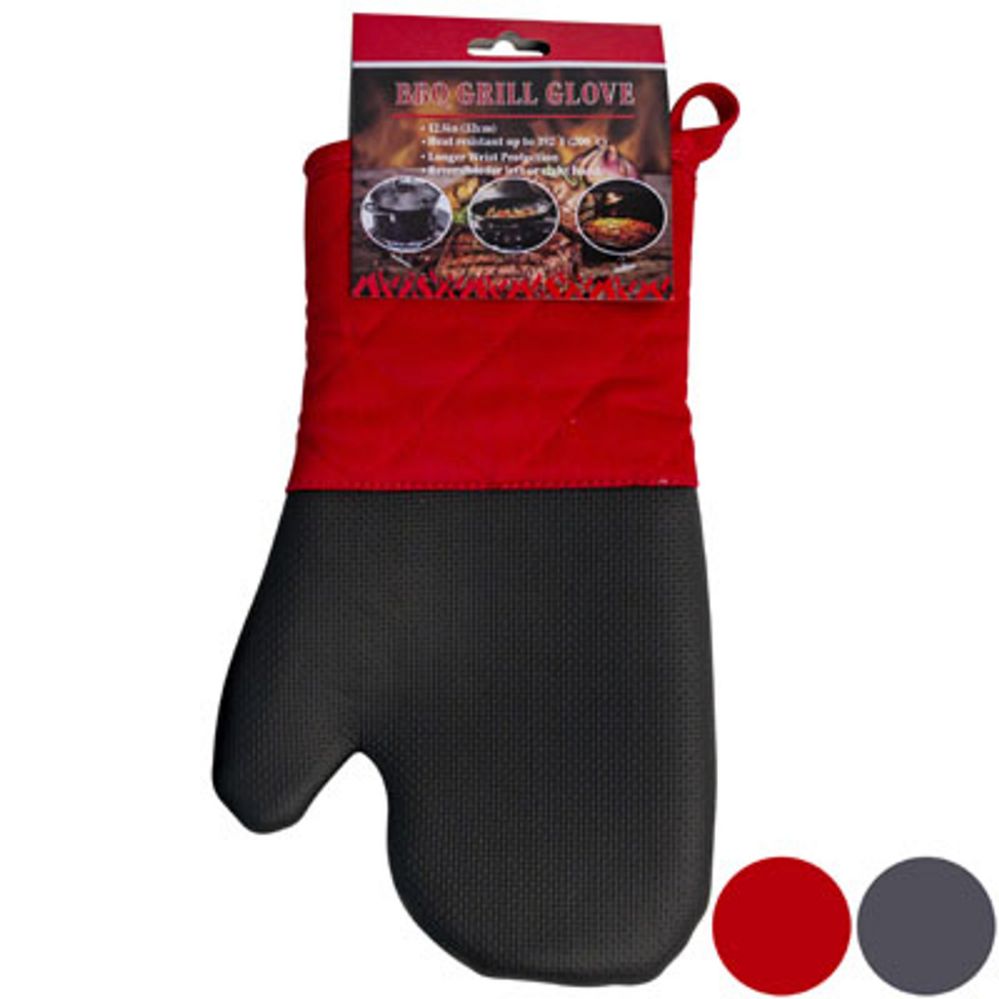 18 pieces of Bbq Grill Mitt Neoprene/cotton/polyester 2ast Colors Bbq Headerred/grey 12.5in