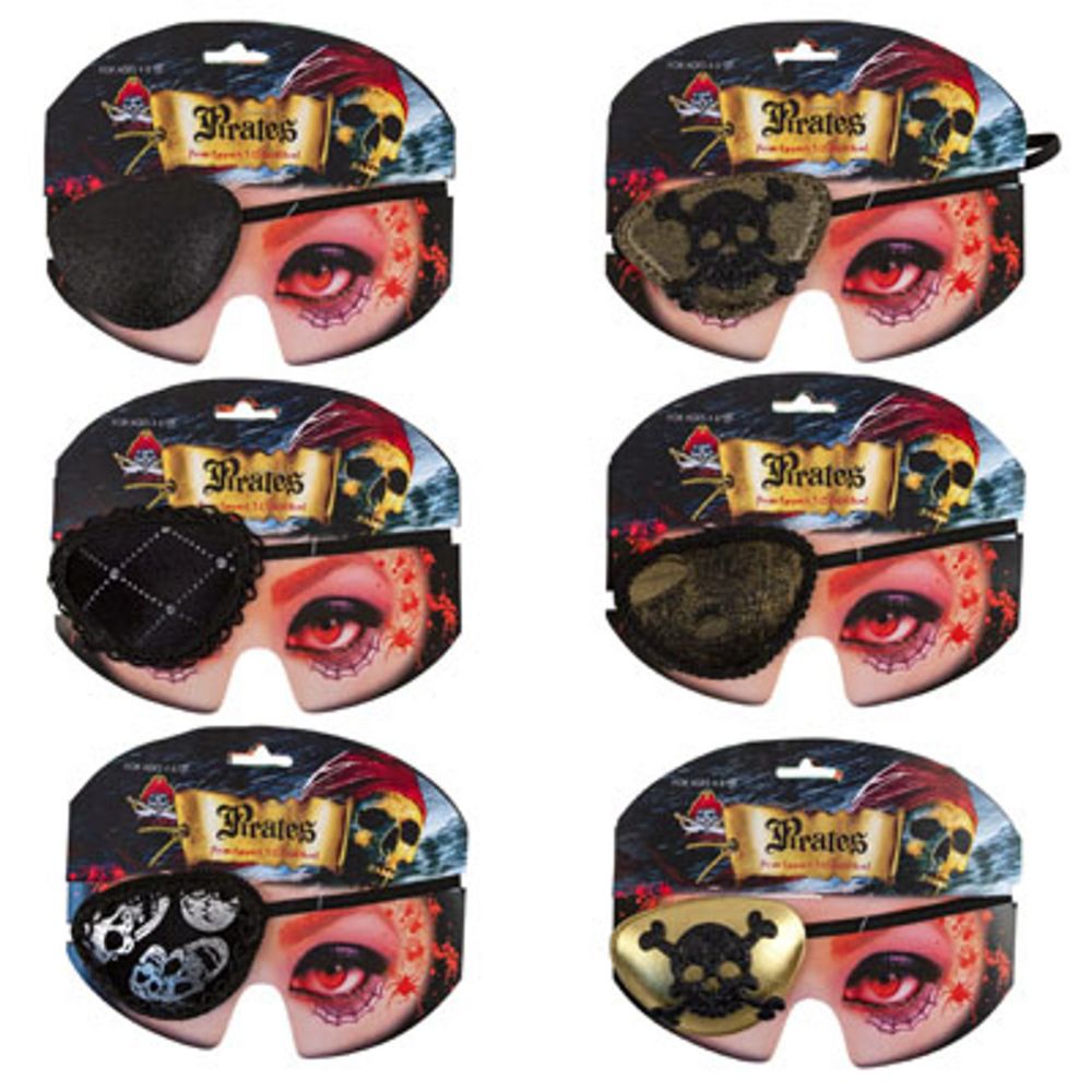 36 pieces of Pirate Eyepatch 6asst Costume Accessory Polyester/illus Backer Card/opp Bag