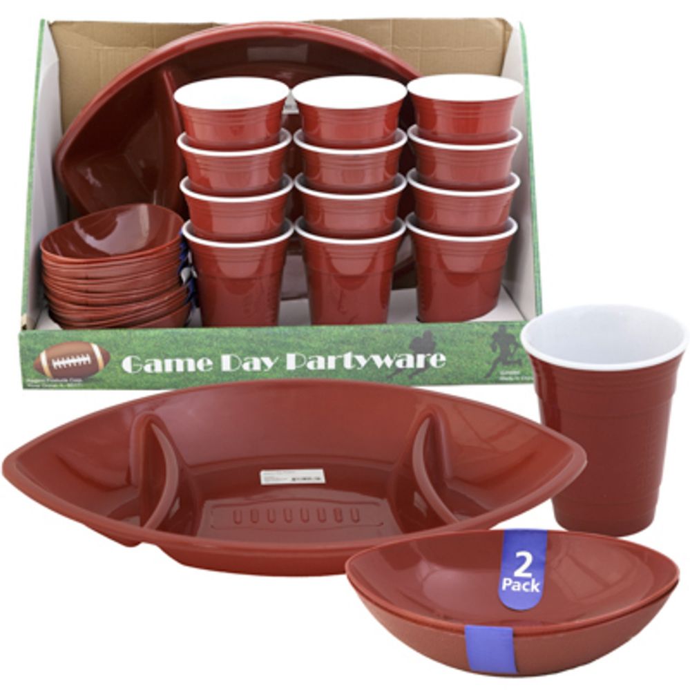 24 pieces of Game Day Partyware 24pc Pdq 4 Platters/8-2pk Bowls/12 Cupsdouble Wall Color Label/upc