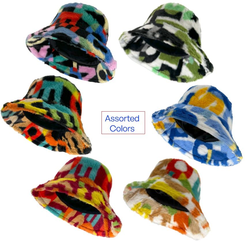 12 pieces Fuzzy Bucket Hats with Assorted Colors - Bucket Hats