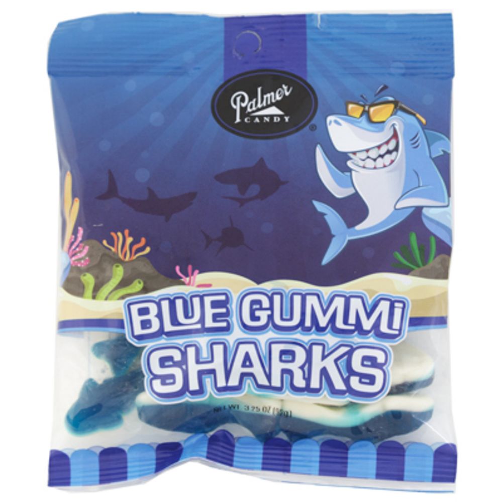 8 Wholesale Blue Gummi Sharks 3.25 Oz Peg Bag - at - wholesalesockdeals.com