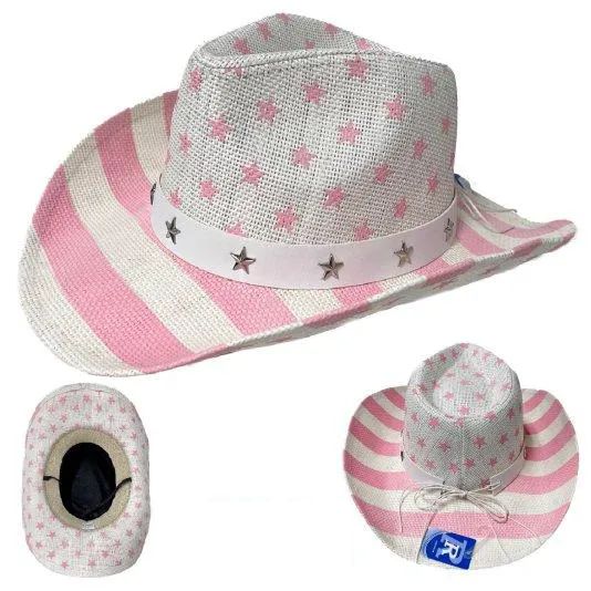 24 Pieces of Painted Cowboy Hat [pink/white Americana]