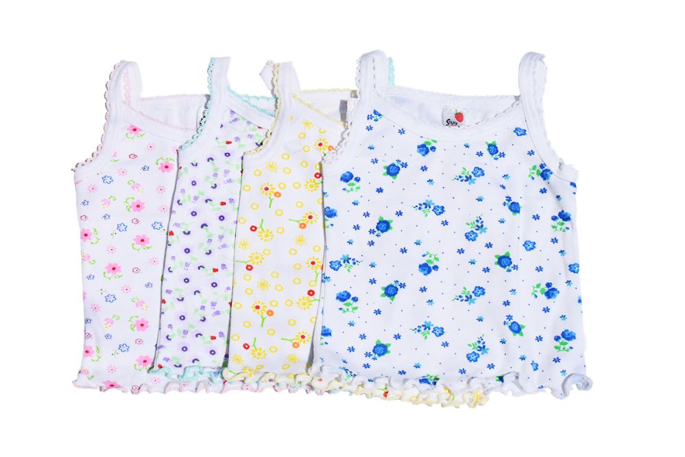 300 Pieces Girl's White Floral Spaghetti Strap Tank Top (4-6) - Baby Apparel