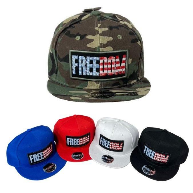 24 Pieces Snap Back Flat Bill Hat [freedom/flag Letters] - Baseball Caps & Snap Backs