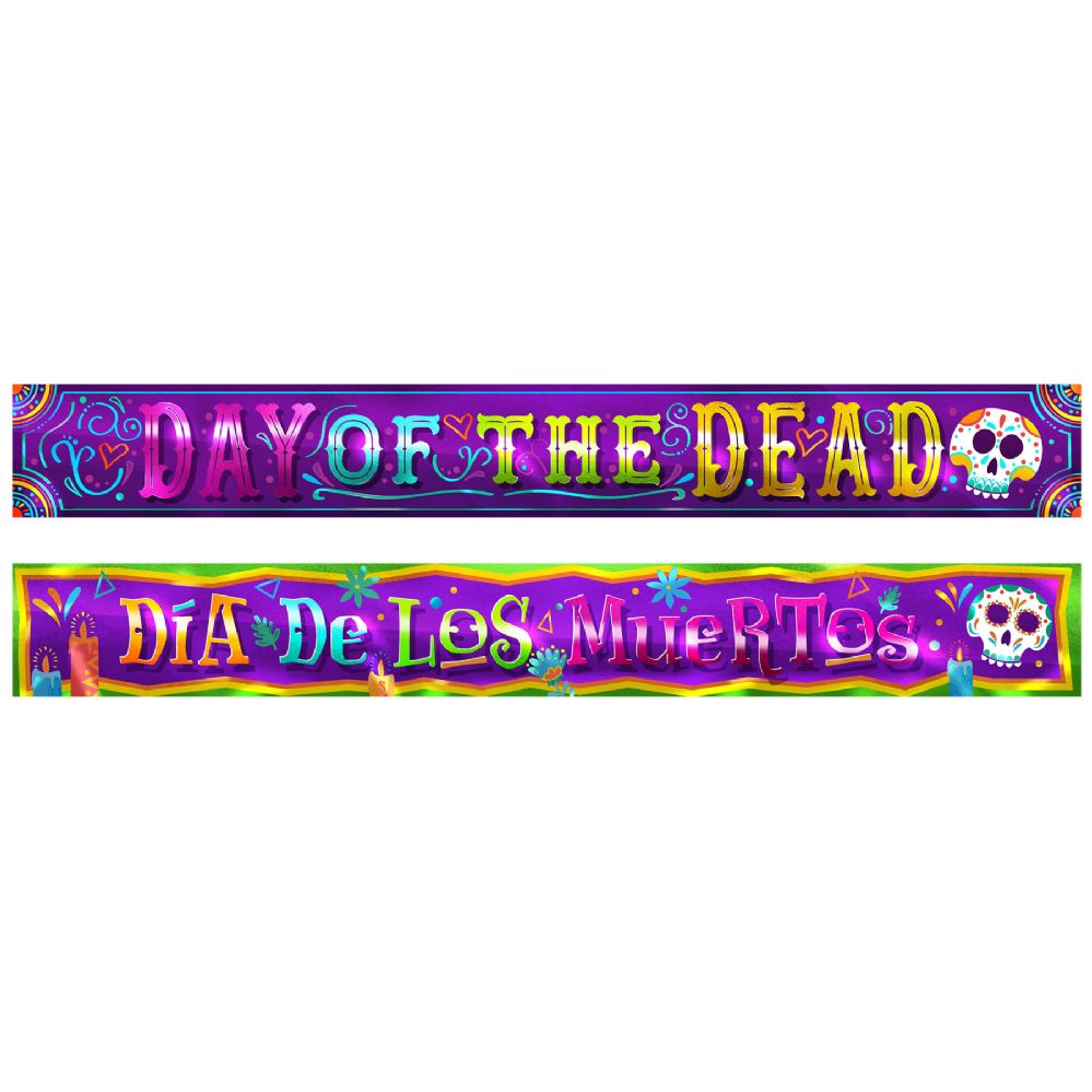 12 pieces of Day Of The Dead Metallic Banner Set