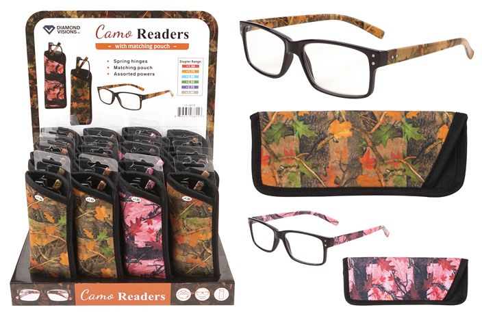 48 Pieces Reading Glasses With Pouch Camo - Reading Glasses