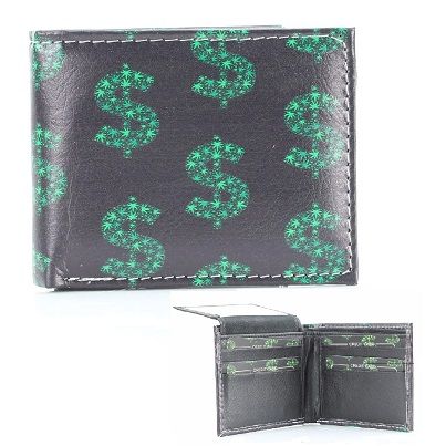 6 Pieces of Vegan Leather Wallet [bifold] $ Sign Marijuana Leaves