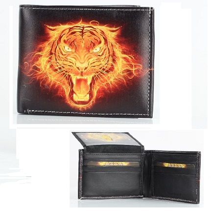 6 Pieces Vegan Leather Wallet [bifold] Flaming Tiger - Leather Wallets