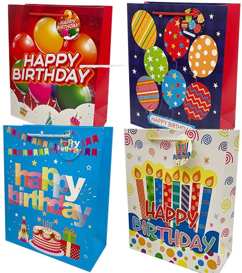 144 Pieces of Happy Birthday Lg Gift Bags Glitters