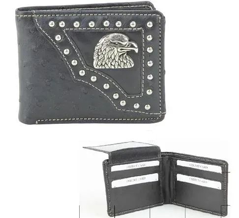 6 Pieces of Vegan Leather Wallet [bifold] Western Eagle Concho [blk]