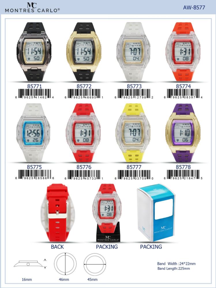 12 pieces of Digital Watch - 85775 assorted colors