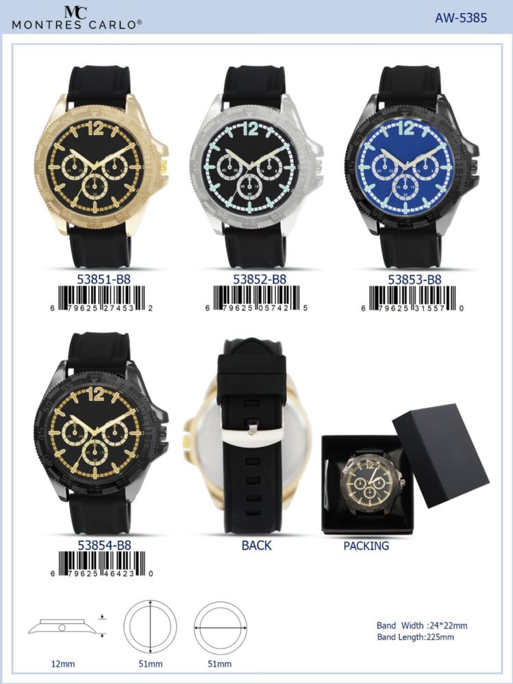 12 pieces Men's Watch - 53851-B8 assorted colors - Men's Watches
