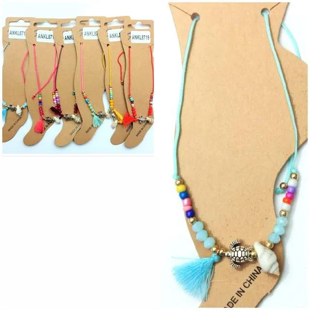 24 Pieces of Turtle Shell Tassle Anklet