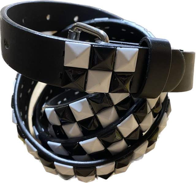 24 Pieces Wholesale White & Black Color Studded 2 Row Skinny Belt - Unisex Fashion Belts