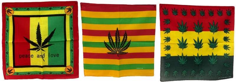24 Pieces of Cannabis Leaf Printed Assorted Cotton Bandana (rasta Color)