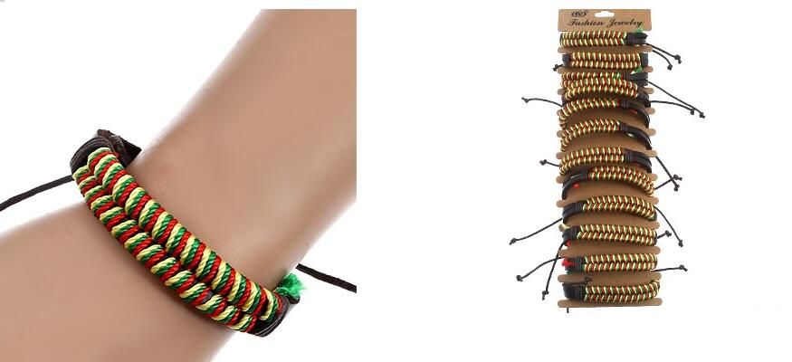 24 Pieces of Wholesale Rasta Color Braided Bracelet