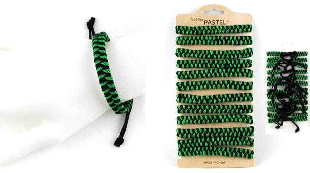 24 Pieces Wholesale Braided/ Crocheted Bracelet Black/green Color - Bracelets