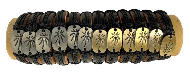 24 Pieces Wholesale Marijuana Leaf Style Faux Leather Bracelet - Bracelets