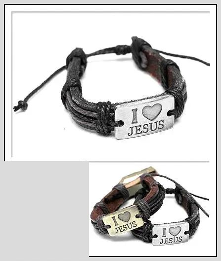 24 Pieces of I Love Jesus Leather Bracelet