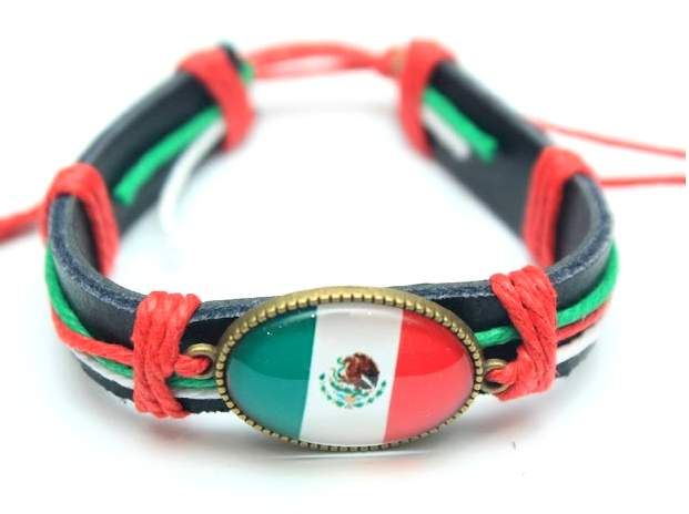24 Pieces of Wholesale Faux Leather Mexico Flag Bracelet