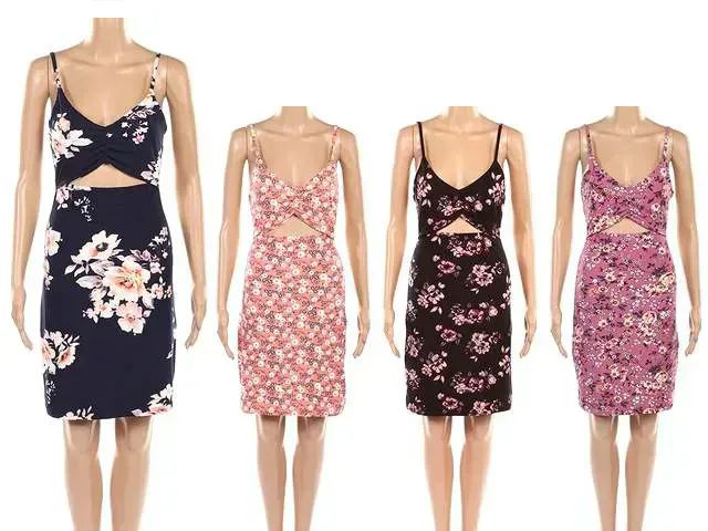 24 Pieces Wholesale Flower Print Lady Summer Dress - Womens Sundresses & Fashion