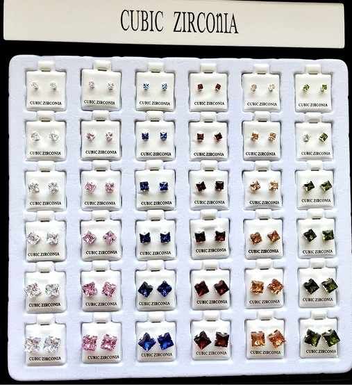 36 Pieces of Wholesale Cubic Zirconia Studs Earring Square Shape