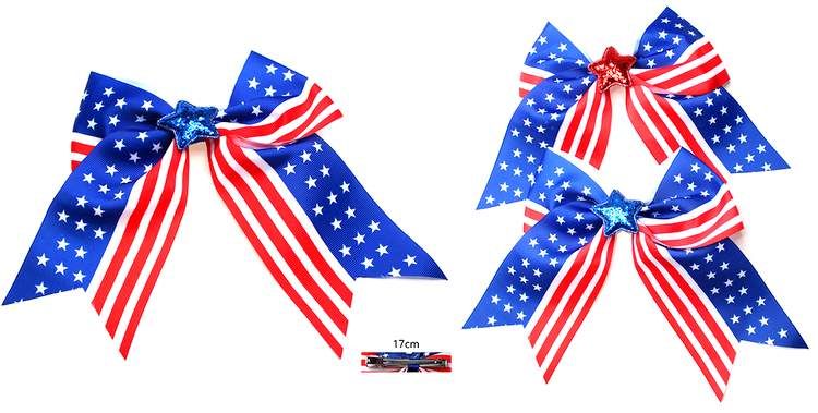 24 Pieces of Wholesale Usa Flag With Star Hair Bow Tie Clip