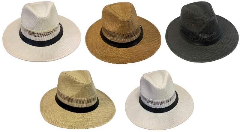 24 Pieces of Wholesale Mesh Solid Color Fedora Hat (larger Size)