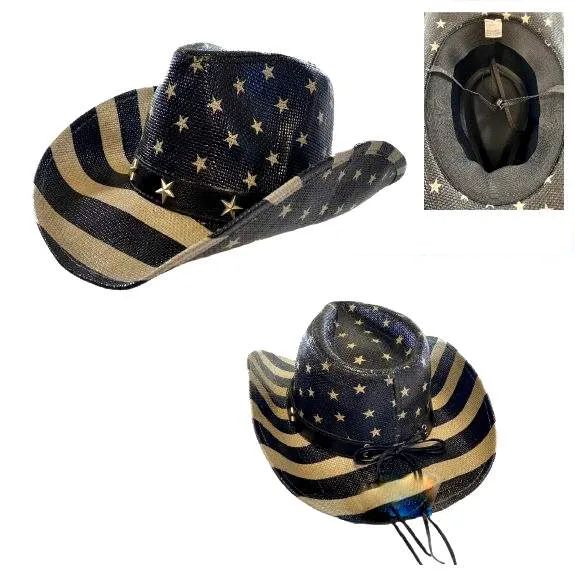 24 Pieces Black/gray Flag Cowboy Hat Stars And Stripes - Cowboy & Boonie Hat