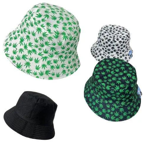 24 Pieces of Wholesale Black/white Small Marijuana Bucket Hat