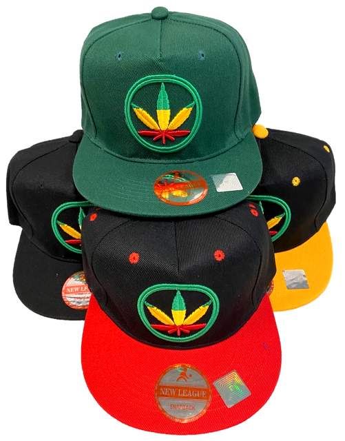 24 Pieces Wholesale Rasta Color Marijuana Hat, Baseball Cap - Baseball Caps & Snap Backs
