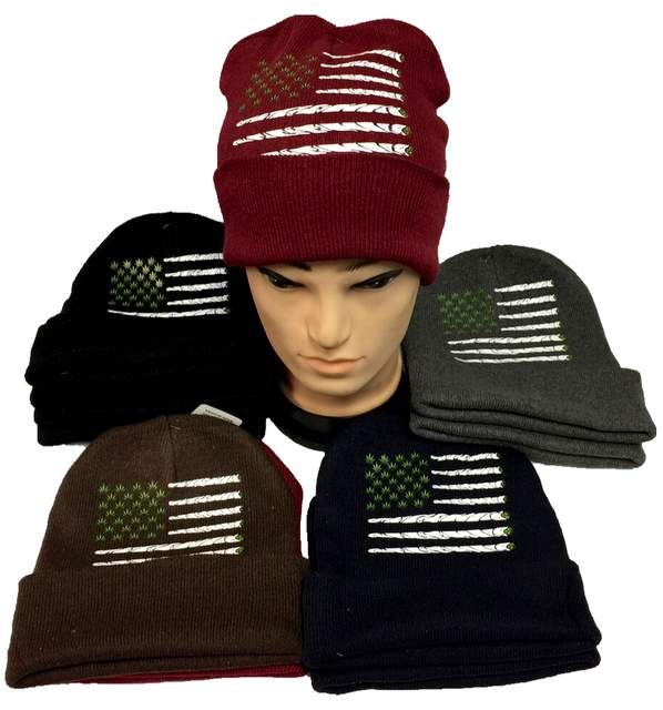 24 Pieces of Wholesale Marijuana Flag Winter Beanie Hat Assorted Colors