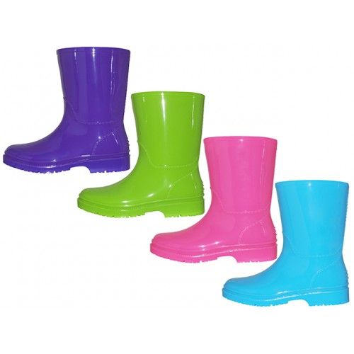 24 Wholesale Youth Water Proof Soft Plain Rubber Rain Boots WSD