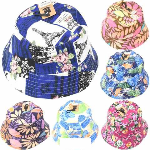 24 Pieces Wholesale Bucket Hat (assorted Flower Print) - Bucket Hats