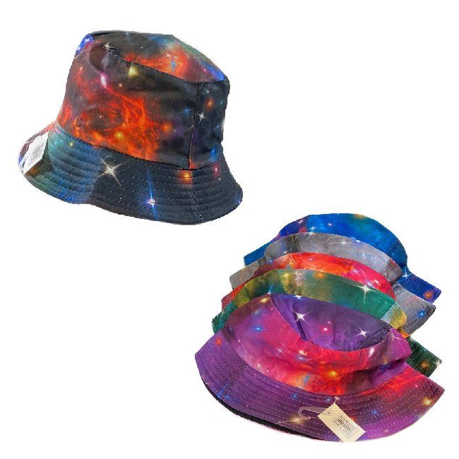 24 Pieces of Wholesale Space Star Effect Galaxy Bucket Hat Assorted Colors
