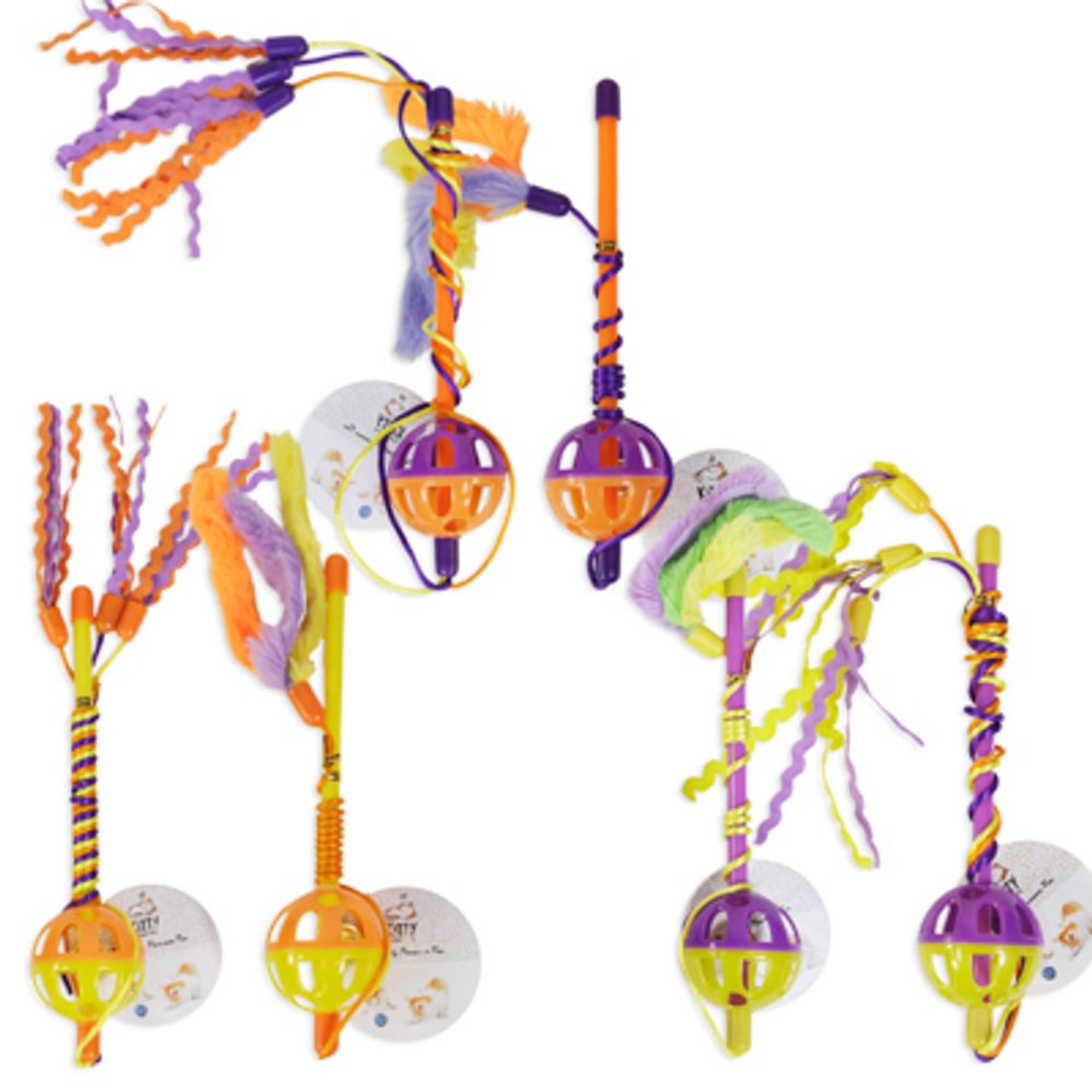 36 pieces Cat Toy Dangler Wand With Bell Assorted In Pdq - Pet Toys