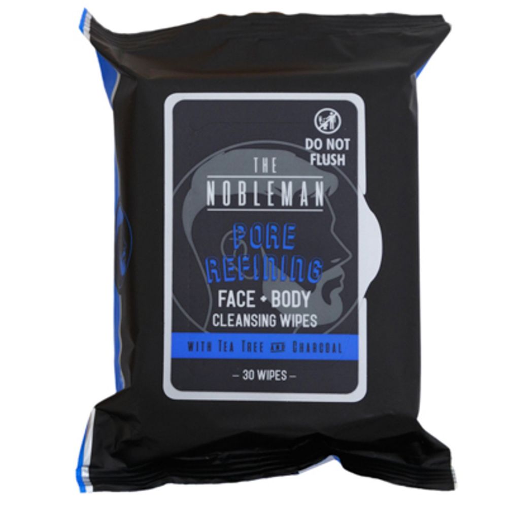 24 pieces Face & Body Mens Wipes 30ct Pore Refining Tea Tree & Charcoal Nobleman - Personal Care Items