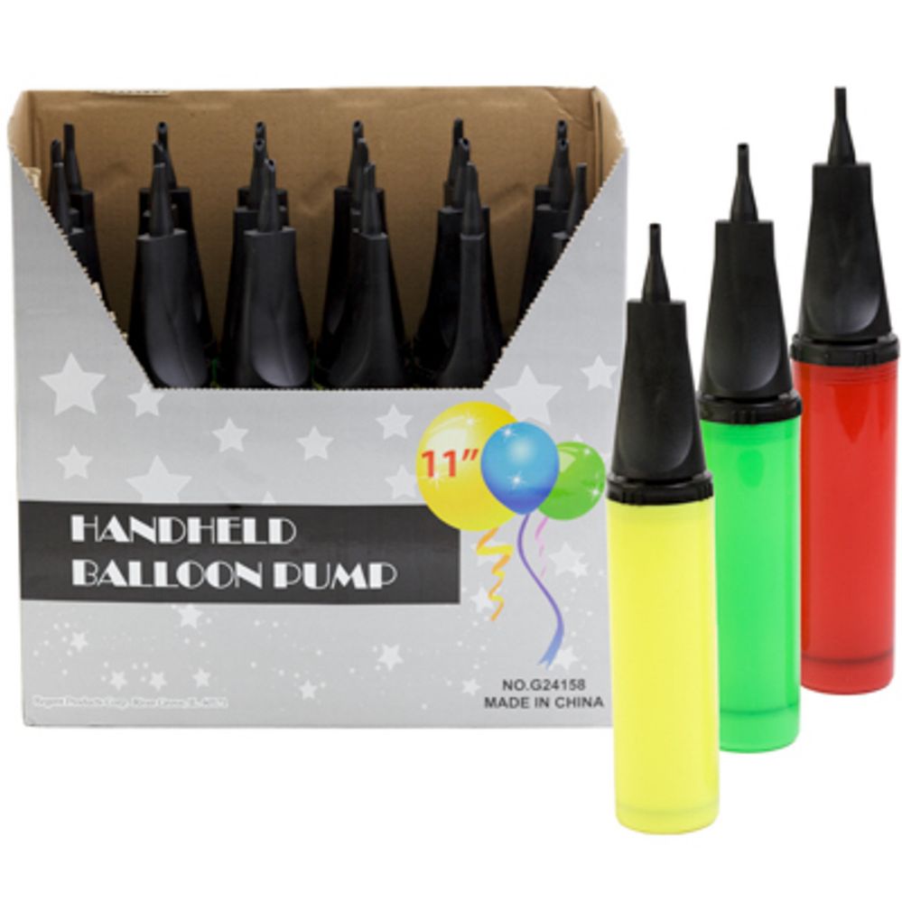 18 pieces of Handheld Balloon Pump For Latex Or Foil Balloons 11in 3ast In 18pc Pdq