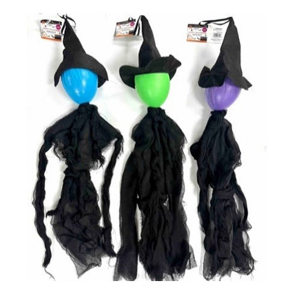 18 pieces Faceless Witch LighT-Up 36in Hanging Decor 3 Ast Colors - Halloween