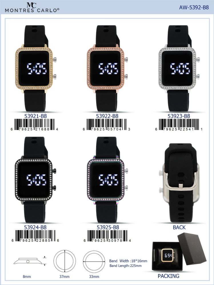 12 pieces Digital Watch - 53921-B8 assorted colors - Digital Watches