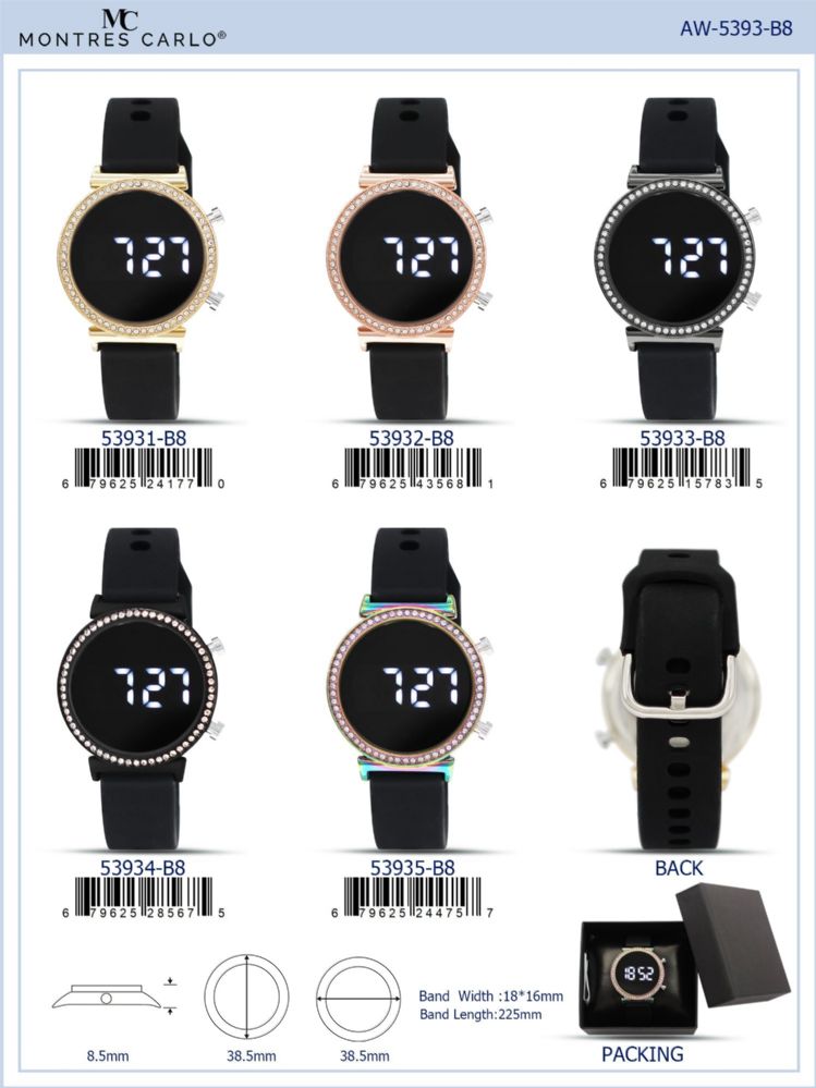 12 pieces Digital Watch - 53931-B8 assorted colors - Digital Watches