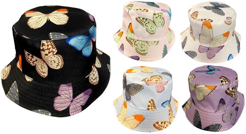 24 Pieces Wholesale Butterfly Bucket Hat Kids/children Size - Bucket Hats