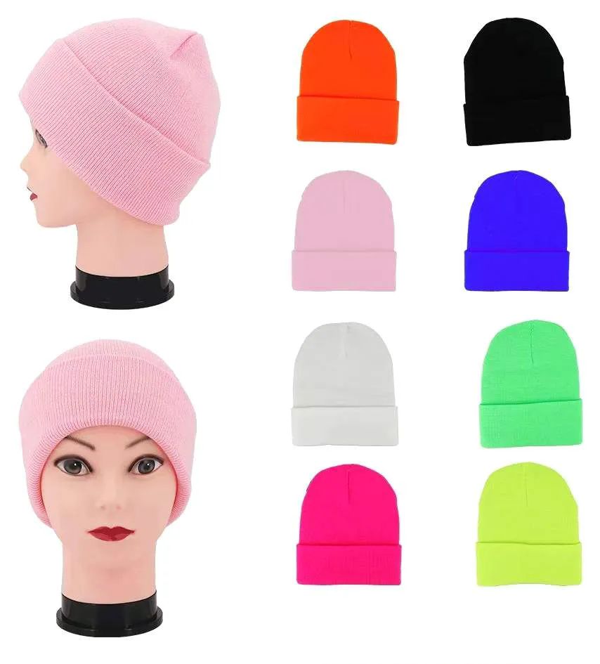 24 Pieces Wholesale Plain Neon Color Winter Beanie - Winter Beanie Hats