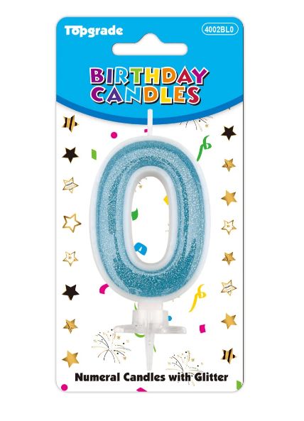 24 Pieces #0 Blue Glitter Birthday Candle - Birthday Candles