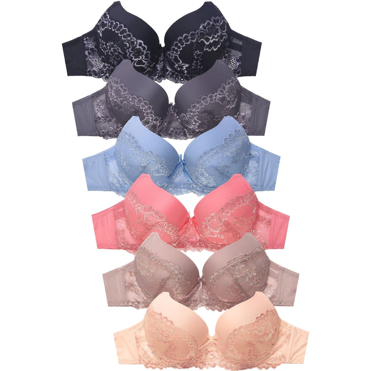 36 Wholesale Sofra Ladies Full Cup Plain Lace Push Up Bra 36c - at 
