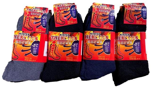 24 Pairs of Solid Color Man Winter Thermals Socks 10-13