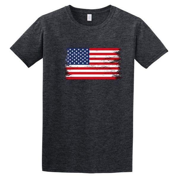 24 Pieces of Wholesale Usa Flag Dark Heather Color T-Shirt